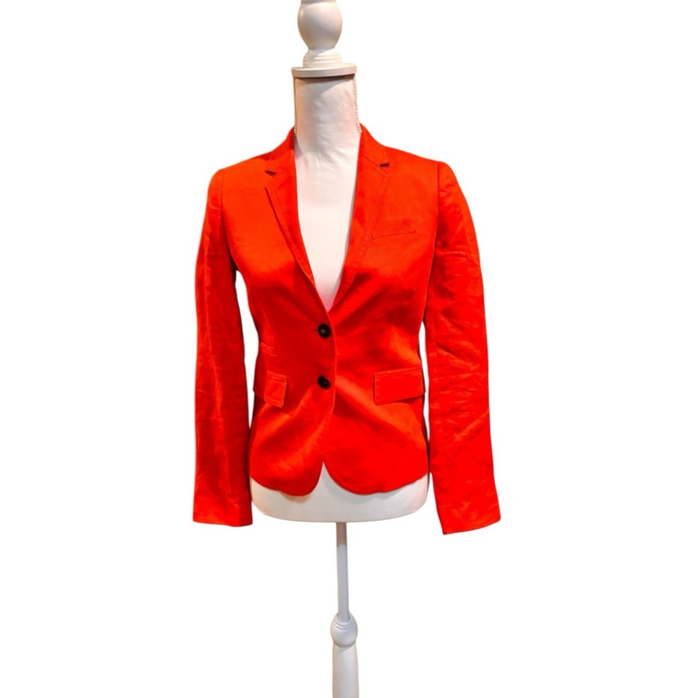J.Crew Linen Blazer Jacket Women's Size 0 Orange Red Tailored Career Preppy‎